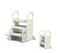 Hominewti Sgabello Per Bambini, Altezza Regolabile A 2-3 Gradini, Sgabello Pieghevole Multifunzionale Per Bambini Con Braccioli, Antiscivolo, Scale Per Bambini Piccoli, Per Bagno E Cucina, Grigio