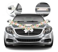 Homirty Decorazione per Auto Matrimonio, Addobbi Matrimonio Macchina, Kit Decorazione Auto Sposi, Fiori Matrimonio Auto, Ghirlanda Auto Matrimonio, 11 Rose, 2 Tulle, 4 Fiocchi Auto Matrimonio (Rosa)