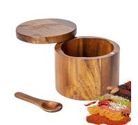 Homirty Scatola di Legno per Sale, Barattoli per Condimento in Legno, Scatola Rotonda per Spezie, Porta Sale Legnos, Contenitore per il Sales di Legnos, con Coperchio e Cucchiaio, per Sales, Spezie