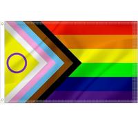 Homissor Bandiera Intersessuale Progress Pride 1,2 x 1,8 m - LGBTQ arcobaleno inclusive bandiere intersessuali bisessuali striscione resistente allo sbiadimento per interni ed esterni