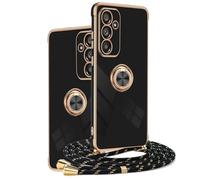 HomiTunky Custodia con Collana per Huawei Mate 70 Pro, 360° Rotazione Supporto Cover con Cordino, Case con Laccio Tracolla Elettrolitico TPU Cover con Collana per Huawei Mate 70 Pro,Nero