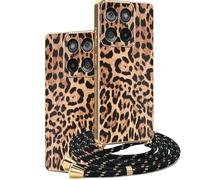 HomiTunky Custodia con Collana per Motorola Moto G05 / E15, Cover Leopardo Disegni Custodia con Collana Regolabile Tracolla Laccio Case, Silicone Morbida Bumper Anti-Graffio Custodie,Nero