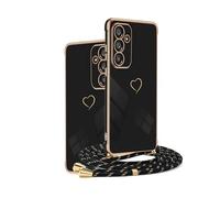 HomiTunky Custodia con Collana per Realme GT 6/ Realme GT 6T, Cover Donna Cuore amore con Cordino, Case con Laccio Tracolla Elettrolitico TPU Cover con Collana per Realme GT 6/ Realme GT 6T,Nero