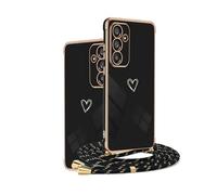 HomiTunky Custodia con Collana per Realme GT2, Cover Donna Cuore amore con Cordino, Case con Laccio Tracolla Elettrolitico TPU Cover con Collana per Realme GT2,Nero