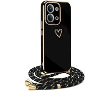 HomiTunky Custodia con Collana per Xiaomi Redmi 15C 4G / Xiaomi Poco C85, Cover Donna Cuore amore con Cordino, Case con Laccio Tracolla Elettrolitico TPU Cover con Collana,Nero