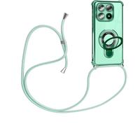 HomiTunky Custodia per Cellulare Girocollo per Honor Magic 8 Lite Tracolla con Specchio Anello Kickstand, Practical Stylish Trasparente Silicone TPU Flessibile Antiurto Protettivo Cover, Verde