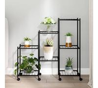 homiuse 83x25x83,5 cm Portafiori con Ruote Ferro Nero Piedistallo Per Piante Scaffale Porta Piante Porta Legna Per Esterno Porta Vasi Da Esterno Porta Piante Da Interno