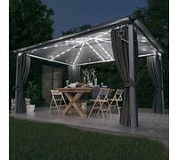 HOMIUSE Gazebo con Tende e Luci LED 400x300 cm Antracite in Alluminio Pergolato Da Giardino Gazebo Da Giardino Tenda Esterno Impermeabile Gazebo Esterno Per Attività All'Aperto Fornendo Ombra