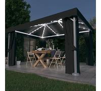 HOMIUSE Gazebo da Giardino con Tende e Stringa di Luci LED 4x3 m Antracite Pergolato, Tenda Esterno Impermeabile, Gazebo Esterno per Attività All'Aperto, Fornendo Ombra e Privacy