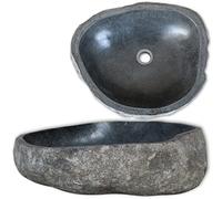 homiuse Lavabo in pietra naturale, ovale, 46 - 52 cm, lavabo da appoggio per il bagno, lavabo per gli ospiti, con pietre di fiume, lavandino in pietra, ellisse irregolare