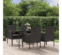 homiuse Set da pranzo da giardino, 5 pezzi, con cuscino, nero, in polyrattan, set da tavolo da pranzo, mobili da giardino, mobili da pranzo, mobili da terrazza, mobili da esterno