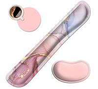 HOMKUMY Mouse Pad with Wrist Support and Keyboard Wrist Rest, Ergonomic Memory Foam Wrist Cushion Support with Non-Slip Rubber Base Set for Computer Laptop Mac, Easy Typing & Pain Relief, Pink Marble