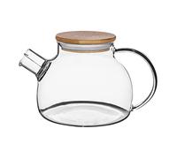 HOMLA Teiera E Caffettiera Allo Zafferano con Coperchio in Bambù - Pentola per Liquidi Caldi, Brodo Alle Erbe - Design Minimalista Vetro da 1 Litro