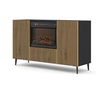 Homlando Cassettiera Ravenna 2D1K 140 cm con camino - moderna credenza push-to-open, frontale in MDF di alta qualità, funzione di riscaldamento, design moderno, mobili da soggiorno, spazio di