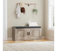 Homleke Panca portaoggetti a 2 ripiani, con cuscino imbottito ispessito, panca da ingresso con 2 ante, ripiano regolabile, 35 x 95 x 47 cm, per ingresso, soggiorno, camera da letto, grigio