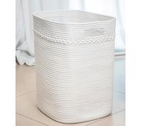 Homlikelan, cesto portabiancheria pieghevole in cotone intrecciato con manici, 75 l, alto 50 cm, per soggiorno, camera da letto, cesto portaoggetti per vestiti, giocattoli, bianco