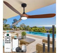 Homlit Ventilatore da soffitto con luci, ventilatore da soffitto in legno massiccio, ventilatore da soffitto per interni/esterni, silenzioso motore DC reversibile, controllo con app WiFi Alexa