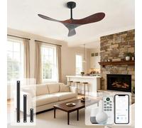 Homlit Ventilatore da soffitto da esterno senza luce ventilatore da soffitto intelligente da 106,7 cm con telecomando e controllo vocale per Alexa/Google, ventilatore in legno a 3 lame, motore DC