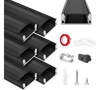 HOMMAND Profilo Alluminio per Strisce LED, 6 x 1m Profili LED Forma a U, Canalina LED e Diffusore Striscia LED, con Connettore Angolare, Nastro Adesivo, Tappi di Chiusura e Clip di Montaggio