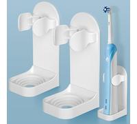 HOMMAND - Supporto per spazzolino da denti elettrico, set di 2, da parete, adesivo solido, organizer regolabile per bagno,Bianco