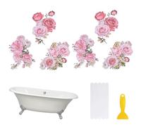 HOMMDECO Adesivi antiscivolo per vasca da bagno, 6 pezzi, con fiore rosa, adesivo antiscivolo per vasca da bagno, scale, doccia