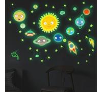 HOMMDECO Adesivi da parete del sistema solare che si illuminano al buio Spazio esterno Decorazione da parete Sole Razzi Stelle Pianeta Decorazione da parete Spazio Adesivi da parete per bambini