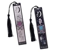 HOMMDECO Segnalibri in metallo a tema Halloween, 2 pezzi, con teschio e nappa nera, accessori per ufficio e scuola, regalo di lettura per amanti dei libri, insegnanti, studenti, scrittori e amanti del