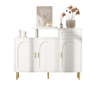 Hommdiy Commode/comodo/armadio per scarpe con maniglie in metallo, 1 cassetta e 3 porte, a piedi in metallo, bianco. Dimensioni: B120 × H92 × T35 cm