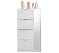 Hommdiy Scarpari moderni con specchio, 4 portafogli pieghevoli, tavola regolabile dietro lo specchio destro, ideale per il corridoio, bianco, Dimensioni: B80/H147/T24 cm