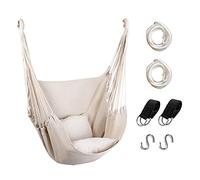 Hommtina Sedia a dondolo sospesa in corda per amaca, max 136 kg, sedia sospesa con tasca e durata, perfetta per esterni, casa, camera da letto, patio, cortile (cuscini non inclusi, beige)