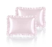 HommxJF Set di 2 federe per cuscini in raso setoso con volant, per capelli e pelle, rosa cipria, con chiusura a busta, decorazione per la stanza delle principesse