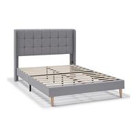 HOMN LIVING Letto Imbottito Esther 30 cm, Base Materasso, Rete a doghe in Legno, Montaggio Facile, 140x190 cm, Grigio Chiaro
