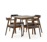 HOMN LIVING Set Tavolo 80x80 cm e 4 sedie da Pranzo Venus Noce