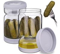 Homnoble 2PCS Barattolo per Sottaceti e Olive in Vetro con Filtro a Clessidra, Separatore di Succo di Sottaceto da Bagnato e Asciutto Coperchio in ABS per Uso Alimentare e Senza BPA