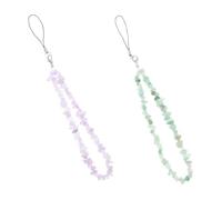 HOMOBABE Catena per Telefono Cristalli Naturali 2pezzi, Portatelefono da Collo in Cristallo Verde e Porpora, Facile da Installare e Decorativo per Borsa e Cellulare