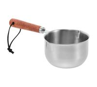 HOMOBABE Mini Pentolino Latte in Acciaio Resistente con Manico in Legno Scaldaburro e Scalda Latte Alte Temperature Doppio Beccuccio Versatore e Misurino Integrato per Porridge Zuppe e