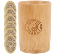 HOMOBABE Set Divinazione Cinese Secchio di bambù e 6 Monete di Rame, Accessori Tradizionali per Predizione e Giochi Feng Shui, Strumenti di Divinazione Vintage per Riunioni e Templi