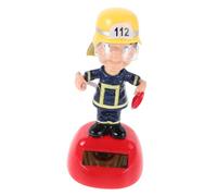 HOMOBABE Solar Powered Firefighter Figurine Swinging Solar Car Decoration Cartoon Fireman Ornament For Dashboard Desktop Home Office