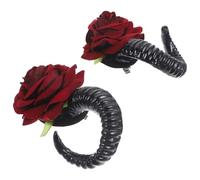 HOMOCONO 1paio Fermagli per Capelli Corna di Pecora Lolita Gothic con Rosa Accessori Gothic Romantici Leggeri per Donne Clip Decorativa per Halloween e Cosplay