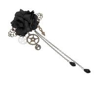 HOMOCONO Fermaglio per Chioma Meccanico Steampunk Rosa e Ingranaggi, Accessori per Chioma Lolita e Cosplay Anime, Clip Nera per Feste, Matrimoni e Servizi Fotografici