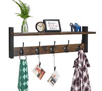 Homode Appendiabiti con montaggio a parete, 61 cm di lunghezza, mensola da parete per ingresso, con ganci, in legno, con ripiano portaoggetti, per bagno, corridoio, marrone rustico nero