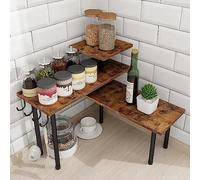 Homode Mensola angolare per piano di lavoro della cucina, organizer per bancone del bagno, 3 ripiani, organizer salvaspazio per bancone della cucina, portaspezie, bar, sopra il lavandino, marrone