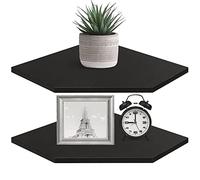 Homode Set di 2 mensole angolari galleggianti con foro per TV, scatola per cavi, in legno, da appendere, per bagno, cucina, soggiorno, camera da letto, colore nero