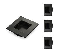 HOMOTEK Confezione da 4 maniglie quadrate scorrevoli per porta dell'armadio, 5,3 cm, facili da inserire, colore nero, maniglie per porte bypass da incasso, in acciaio inox, senza bordi taglienti