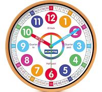 Homotte Orologio da Parete per Bambini per Camera da Letto, 25,4 cm, Rotondo, Multicolore, Alimentato a Batteria, Orologio da Parete educativo Silenzioso analogico Senza ticchettio, per Ragazzi e