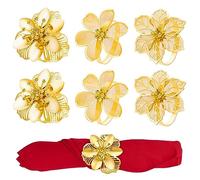 Homotte Set di 6 portatovaglioli a forma di fiore dorato, per decorazioni natalizie per la tavola del Ringraziamento, banchetti di Natale, ricevimenti quotidiani