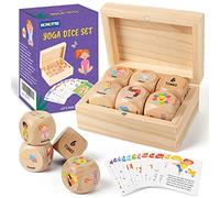 Homotte Set di dadi da yoga in legno per bambini, divertente gioco di allenamento con 6 cubi di esercizio, 12 carte yoga e una scatola, per la festa della mamma, per lo yoga di Natale per ragazze e
