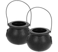 Homoyoyo 2 Pezzi Cestino Halloween a Forma di Calderone, Secchiello Nero in Plastica Leggero e Portatile Grande Capacità per Dolcetto o Scherzetto e Feste a Tema