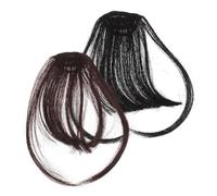 Homoyoyo 2 pezzi Clip Frangia Finta con Basette Extension Capelli Naturali Sottili e Invisibili per Donna Adatte Tutti i Tipi di Viso Colore Marrone Scuro e Nero Naturale