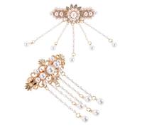 Homoyoyo 2 Pezzi Fermagli Capelli con Nappa e Perle Simulate Fermagli Frangia con Strass Piccoli Clip Eleganti Stile Cinese per Donne Accessori Raffinati per Feste e Uso Quotidiano